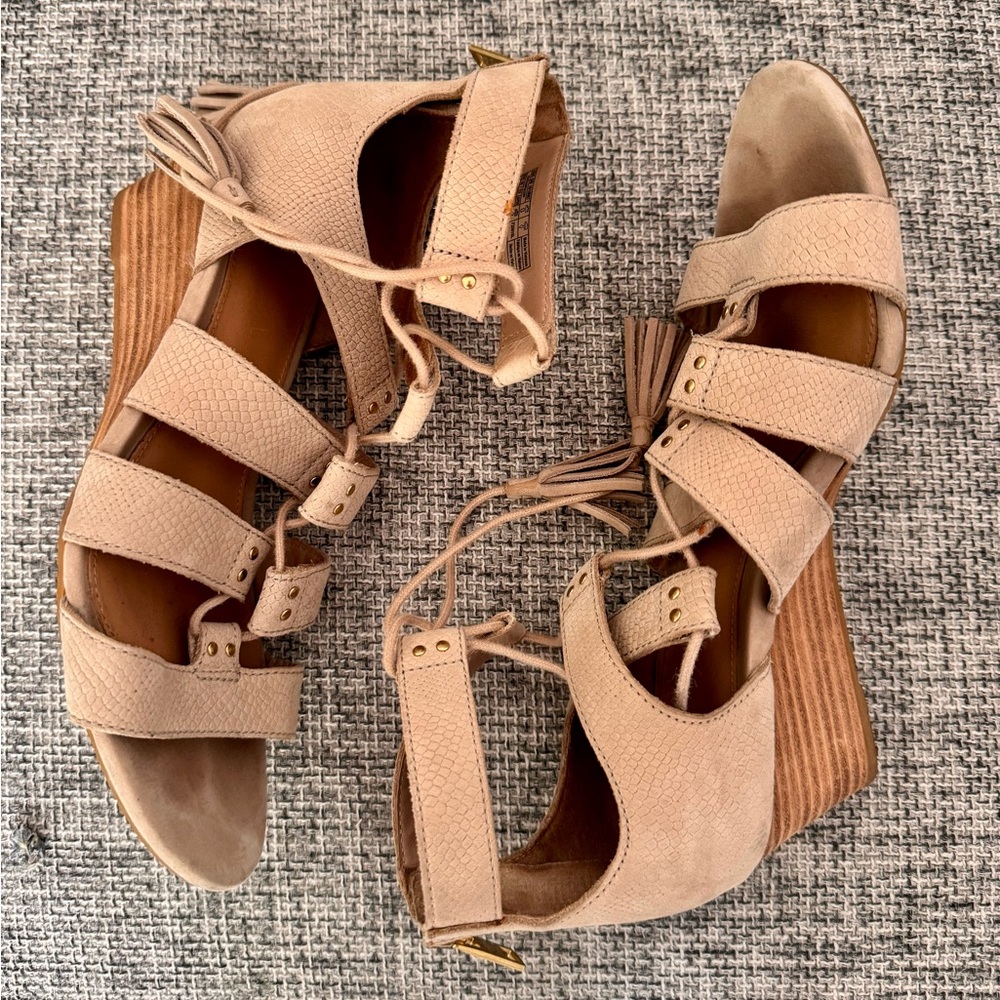 UGG tan wedge sandals with tassel ties - in like new condition! - Picture 2 of 6
